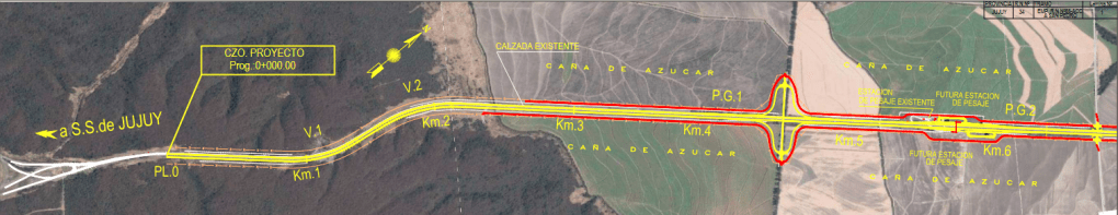 Croquis sobre imagen satelital de los primeros 6 km