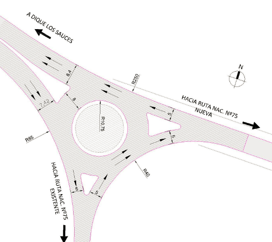 Croquis del cruce a la salida del túnel n.° 2 con la traza actual.