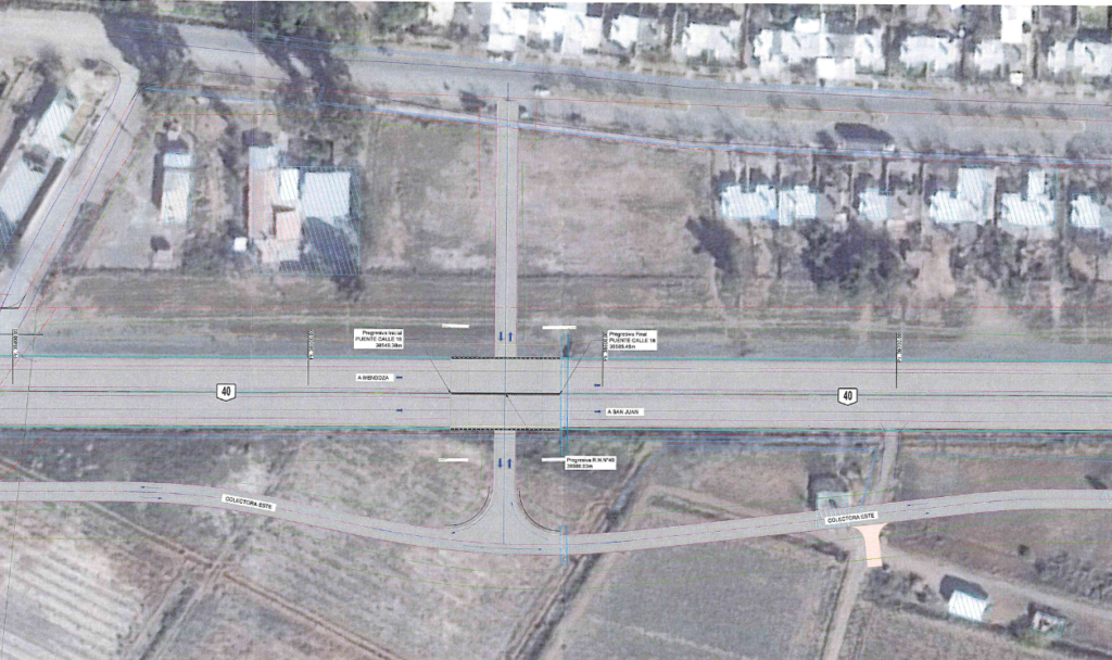 Croquis del cruce con calle 18 sobre imagen satelital