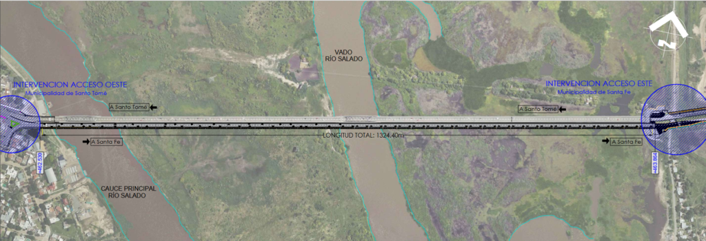 Plano del puente sobre imagen satelital